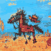 A pixelated painting of a horse in a desert