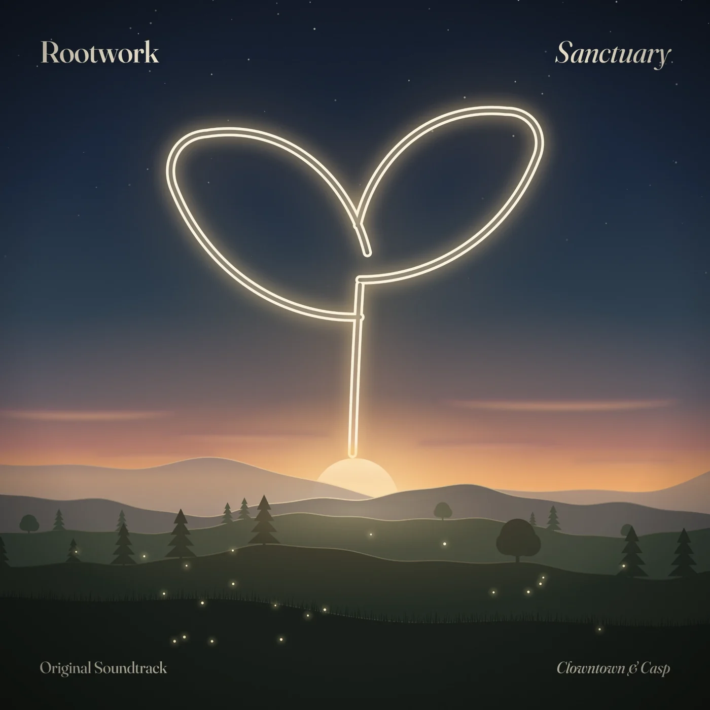 The cover: a glowing seedling drawn in light, rising over hills at dawn.